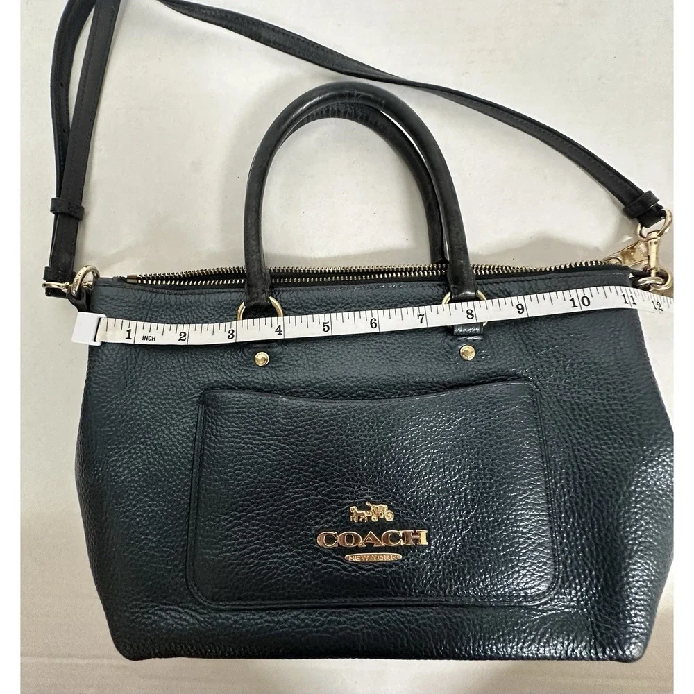 Coach Emma Satchel Pebbled Leather Gold Accents Navy Metallic